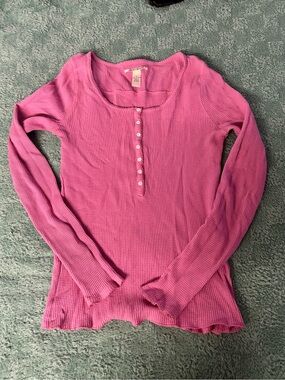 Lucky Brand Pink Long-Sleeve Waffle Henley
